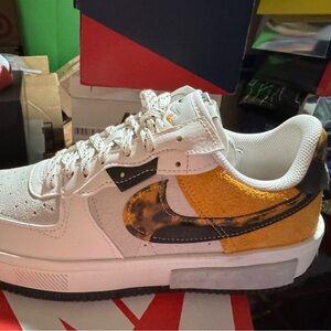 Nike Air Force 1 Low White and Gold Sneakers Size 9.5